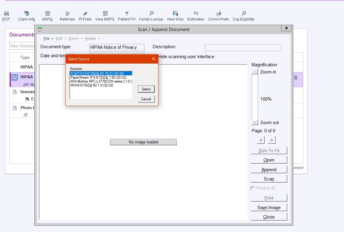 Default Scanner Select EPIC CareDesk